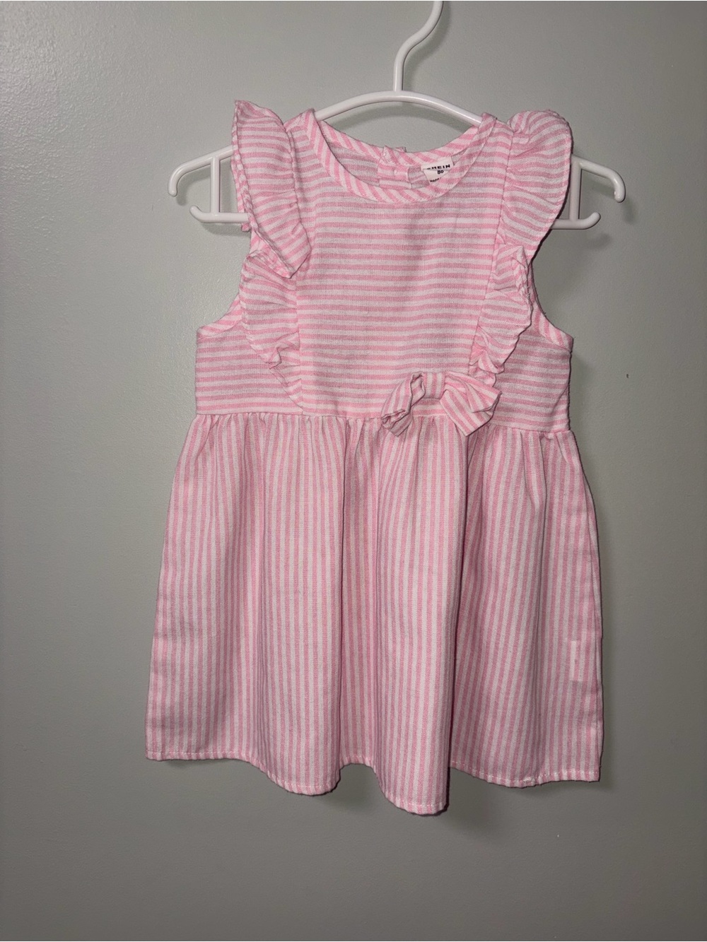 SHEIN Pink White Striped Dress Bow Accent Girls 86 9-12?